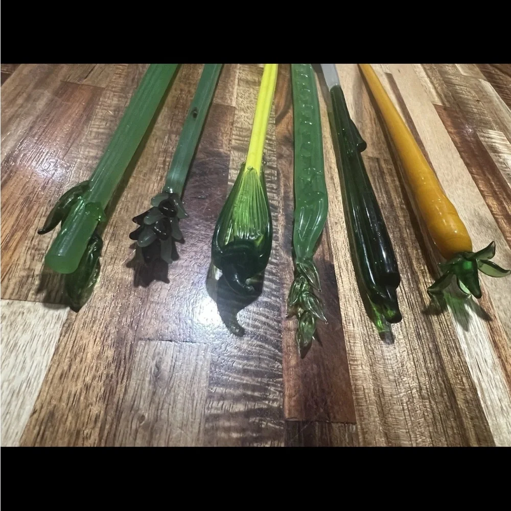 6 Vintage Crate & Barrel Bloody Mary Vegetables glass swizzle sticks Stirs Bar